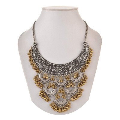 Designer Antique Oxidized Golden Ghunroo and Silver Fancy Necklace Fashion Jewellery