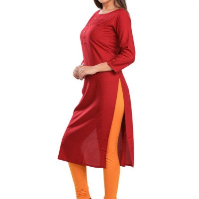 Generic Women's Rayon Self Pattern Straight Kurti-Maroon