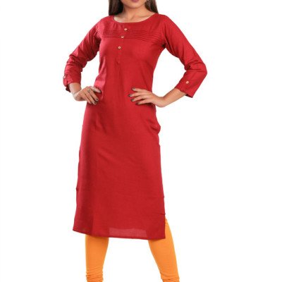 Generic Women's Rayon Self Pattern Straight Kurti-Maroon