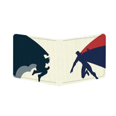 Generic Batman and Superman Design White Canvas, Artificial Leather Wallet