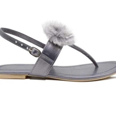 Generic Women's Patent Leather Flat Sandals (Color:Grey, Material:Patent Leather)