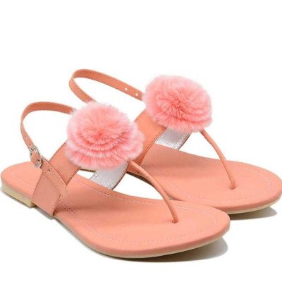 Generic Women's Patent Leather Flat Sandals (Color:Peach, Material:Patent Leather)