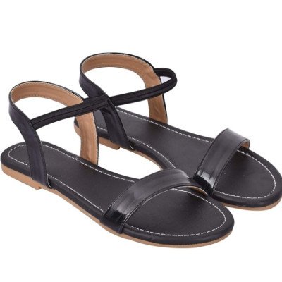 Generic Women's Patent Leather Flat Sandals (Color:Black, Material:Patent Leather)