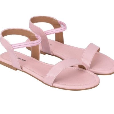 Generic Women's Patent Leather Flat Sandals (Color:Pink, Material:Patent Leather)