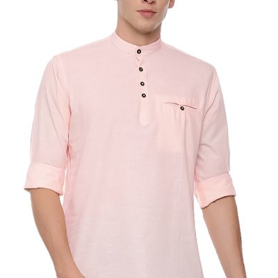 Generic Men's Cotton Slim Fit Casual Shirt (Material: Cotton, (Color:Pink)