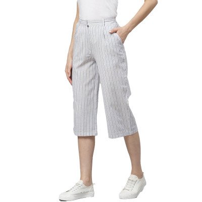 Generic Women's White Cotton Check Casual Trouser (Color:White)