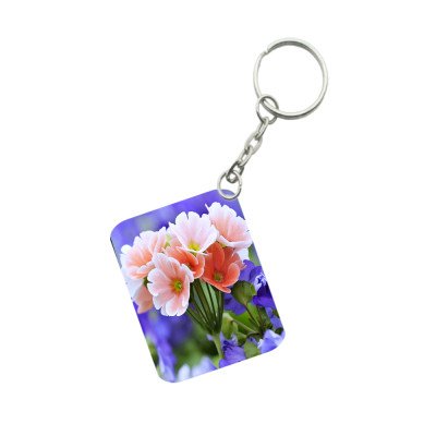 Generic Pack Of 3_ Peach Flower One Side Printed Rectangle Designer Keychain (Peach)