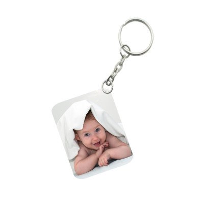 Generic Pack Of 3_ Baby With Smile One Side Printed Rectangle Designer Keychain (White)