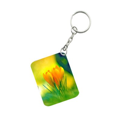 Generic Pack Of 3_ Yellow Flower One Side Printed Rectangle Designer Keychain (Yellow)