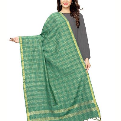 Generic Women's Cotton Jari Woven Work Dupatta (Green, Length:2-2.4 mtr)