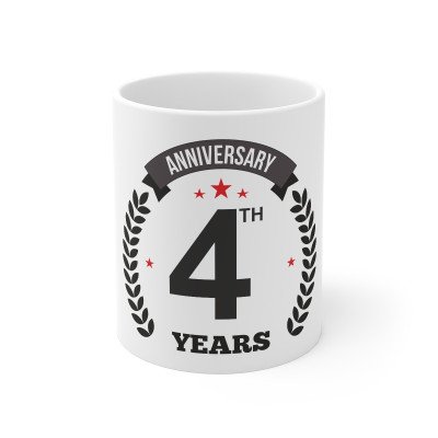 Generic Ceramic 4th Anniversary Printed Coffee Mug (Color: White, Capacity:330ml)