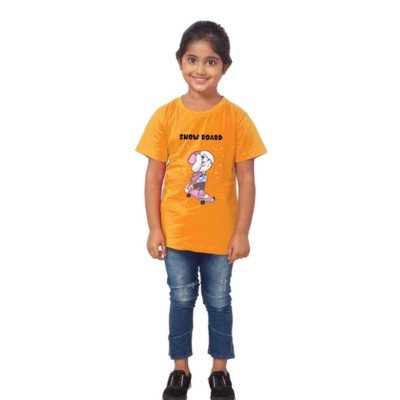 Generic Girls Cotton Snow Board Half Sleeve TShirt (Mustard)