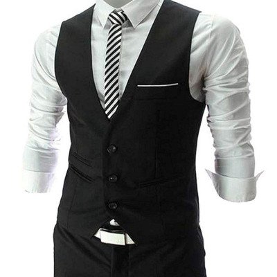 Black Color Classy Solid Polycotton Men's Waistcoat