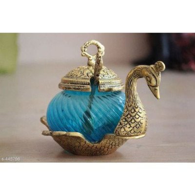 Unique Metal Duck Swan Shape Shape Firozi Glass Bowl Tray With Spoon